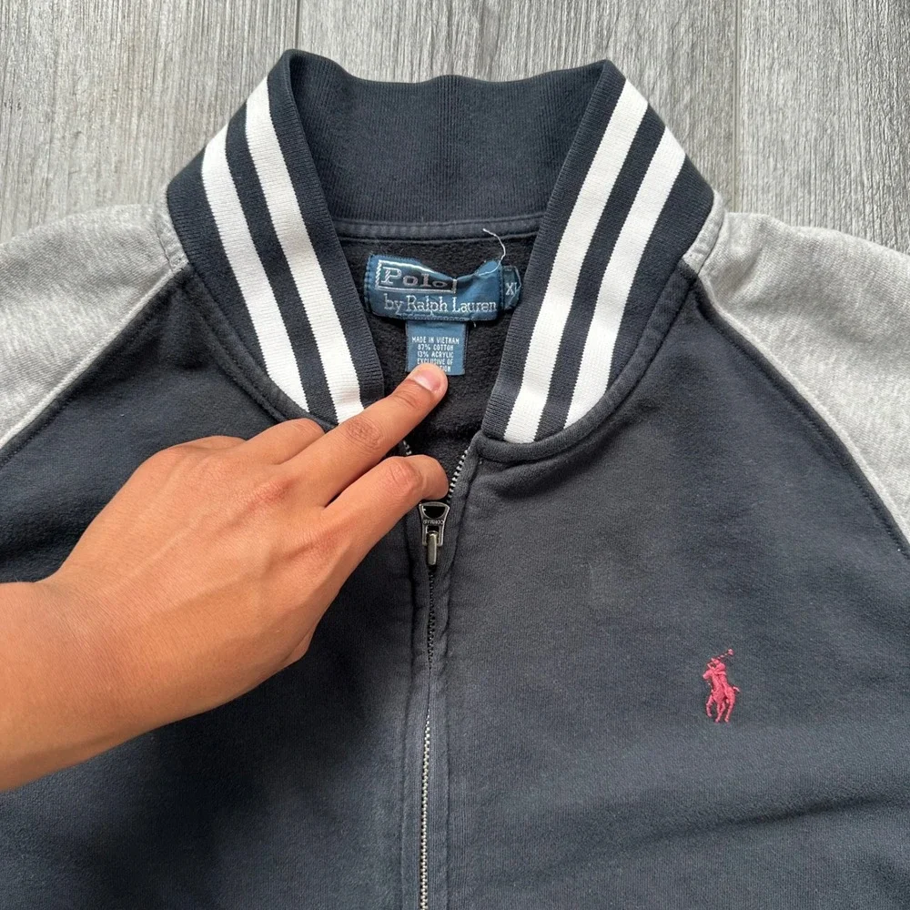 VTG Y2K Polo Ralph Lauren Black zip up sweater Gray Men's XL red pony pockets